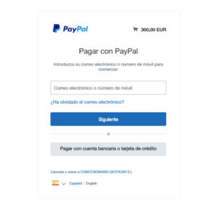 Los datos se meten en Paypal