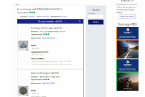 Listado con niveles de información para ver detalles de los kits