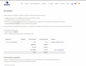 Página de resumen del pedido